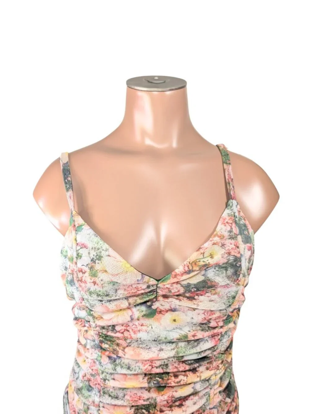 Out From Under Large Floral Lace Lined Adjust Strap Ruched Romantic Body Suit